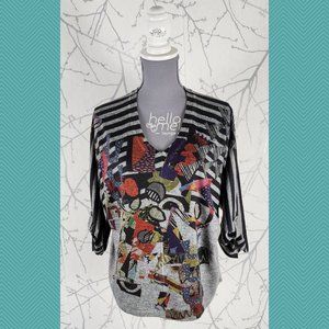 Inoah Eclectic Mosaic Printed V-Neck Loose Fit Blouse